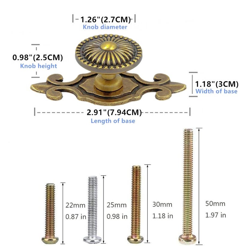 MARSTREE Vintage Style Round Drawer Knobs Dresser Cabinet Cupboard Wardrobe Pull Handles Door Knobs for DIY with Screws, Pack of 6, Golden Antique Brass - Image 2